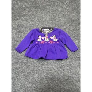 Vintage Basic Editions Baby Girl Purple Dalmatian Puppy Peplum Top 12 Months